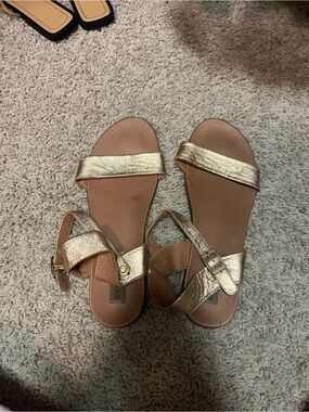 Steve Madden Gold Leather Ankle-Strap Sandals